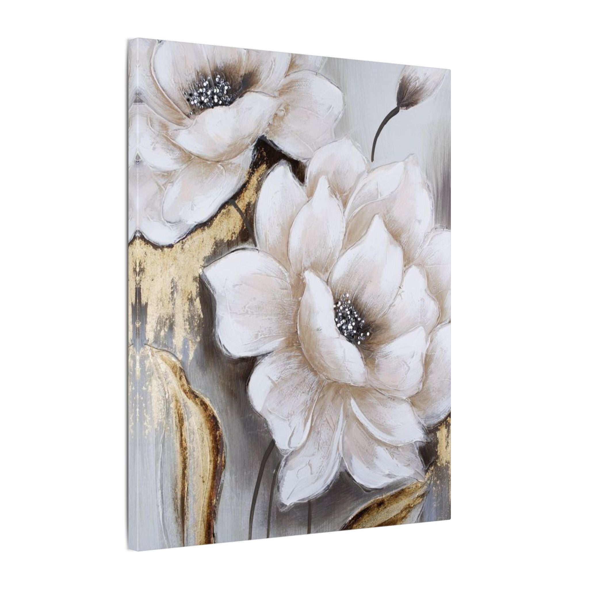 Neutral Floral Canvas Art - White Peony Wall Decor (Matte Stretched) 