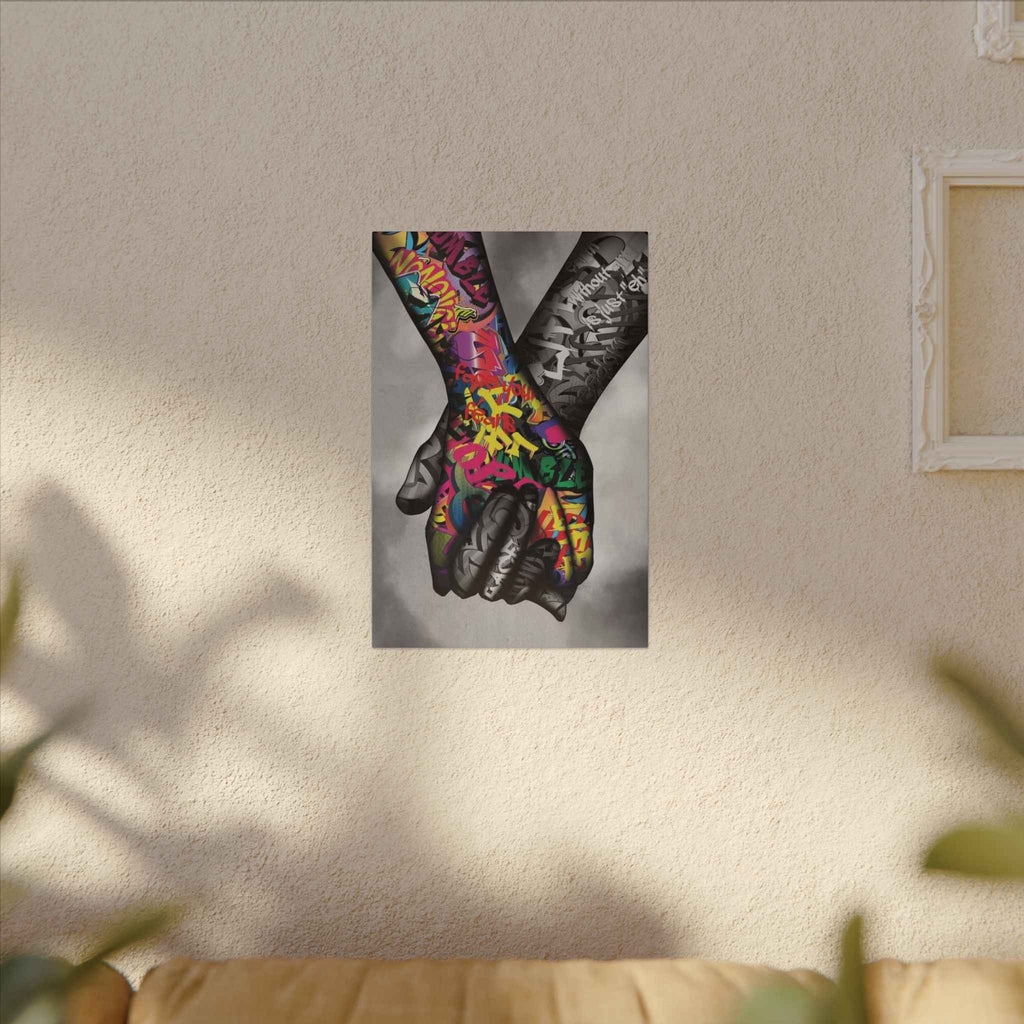 Graffiti Hands Canvas Art - Vibrant Colorful Holding Hands Wall Print - TheKaraHan