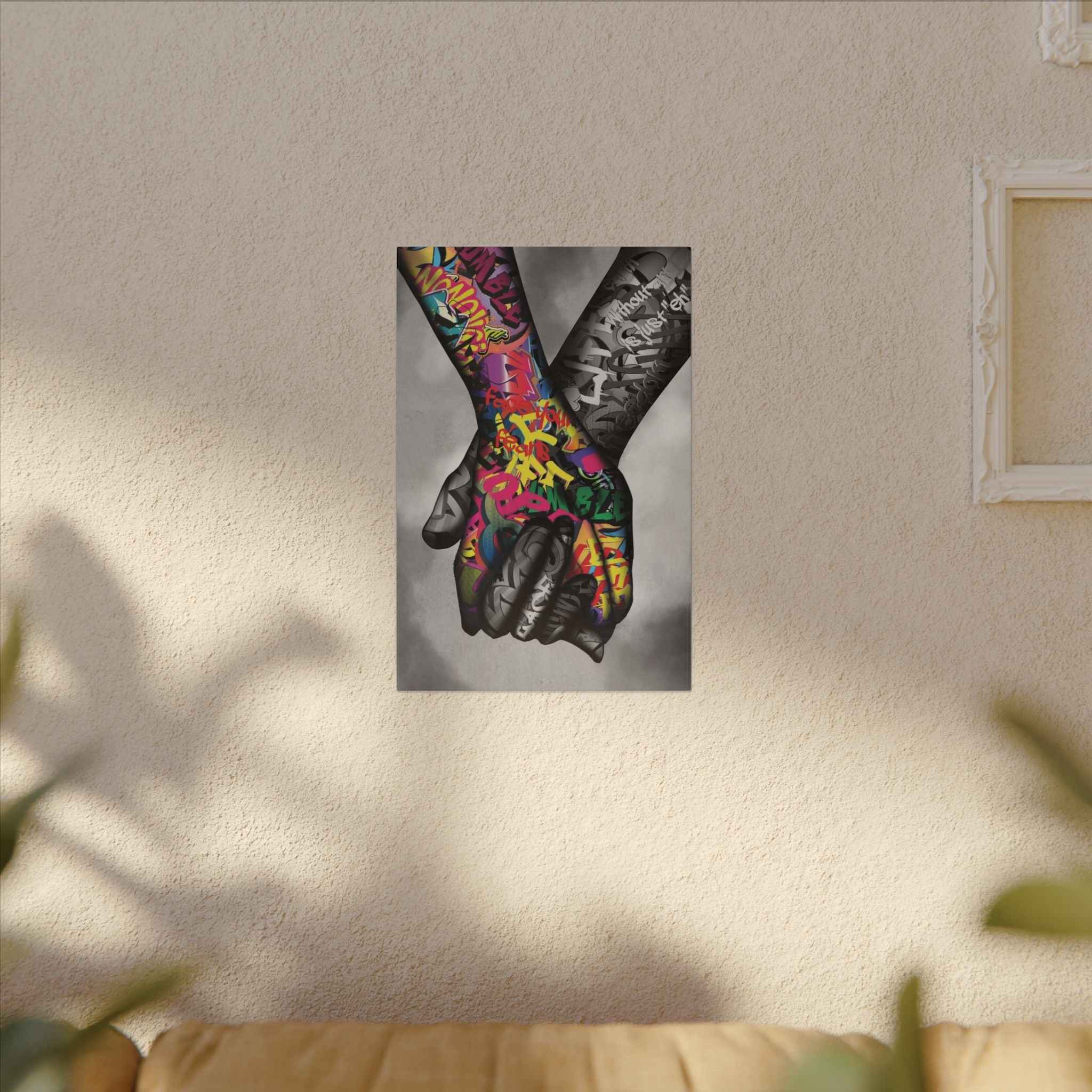 Graffiti Hands Canvas Art - Vibrant Colorful Holding Hands Wall Print - TheKaraHan