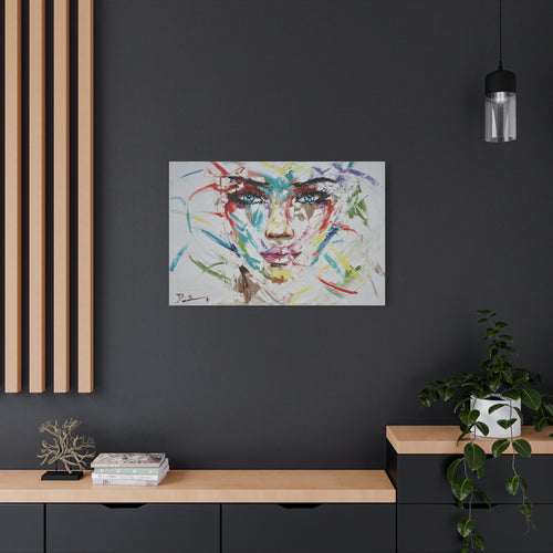 Abstract Colorful Woman Face Art - Matte Stretched Canvas Wall Painting - TheKaraHan