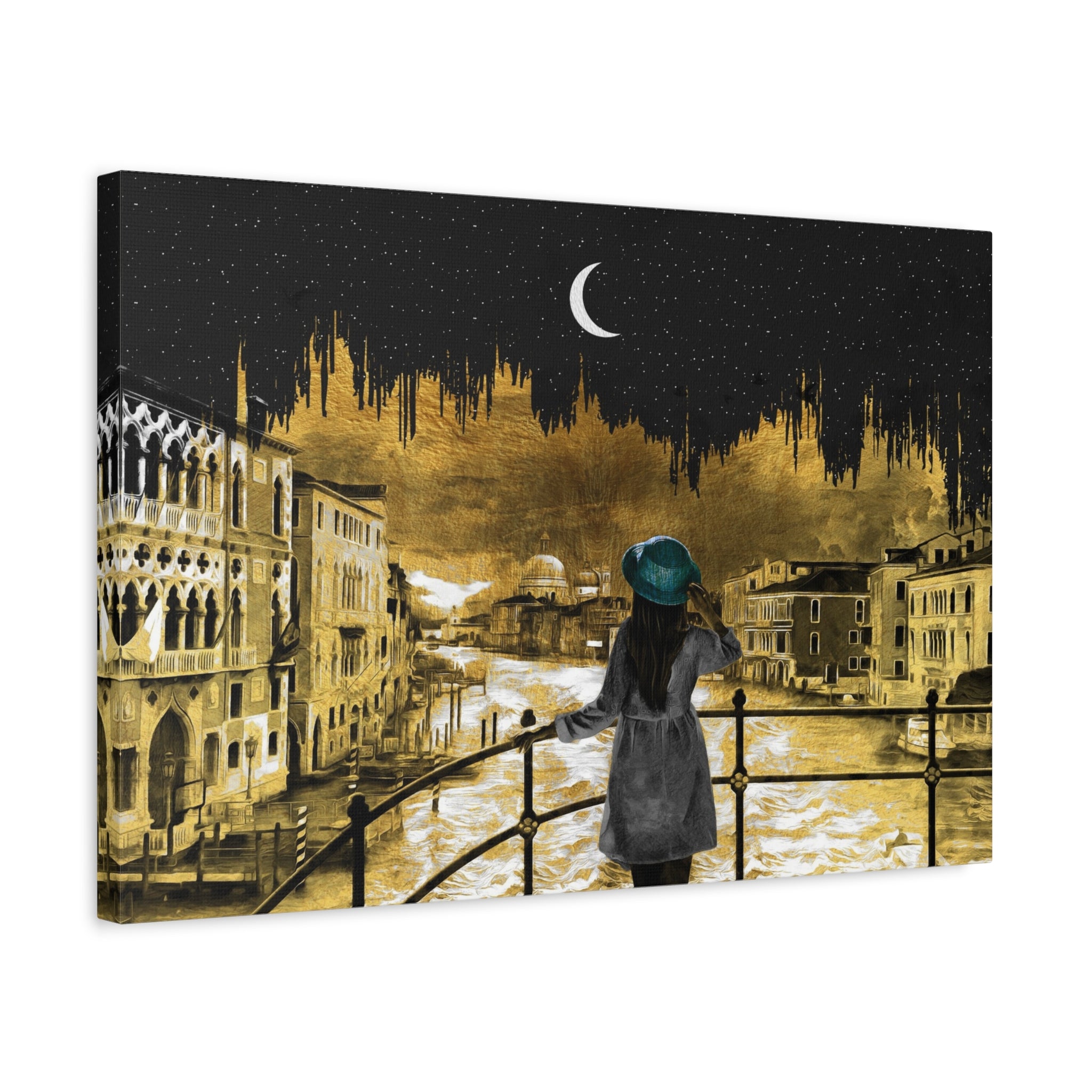 Venice Canal Wall Art – Romantic Night Canvas Decor of Venice, Italy - TheKaraHan