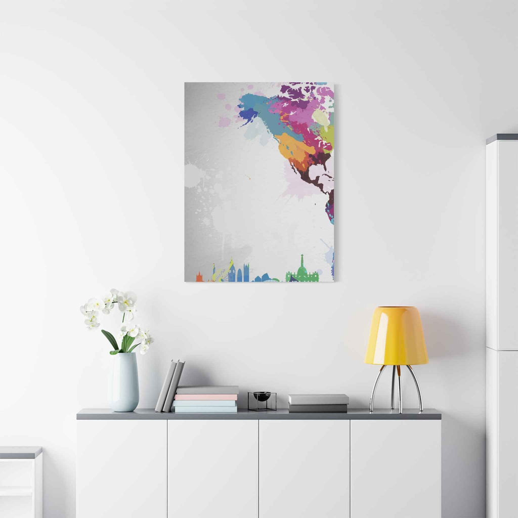 Color Splash World Map Canvas Art – Modern Stretched Matte Wall Decor - TheKaraHan