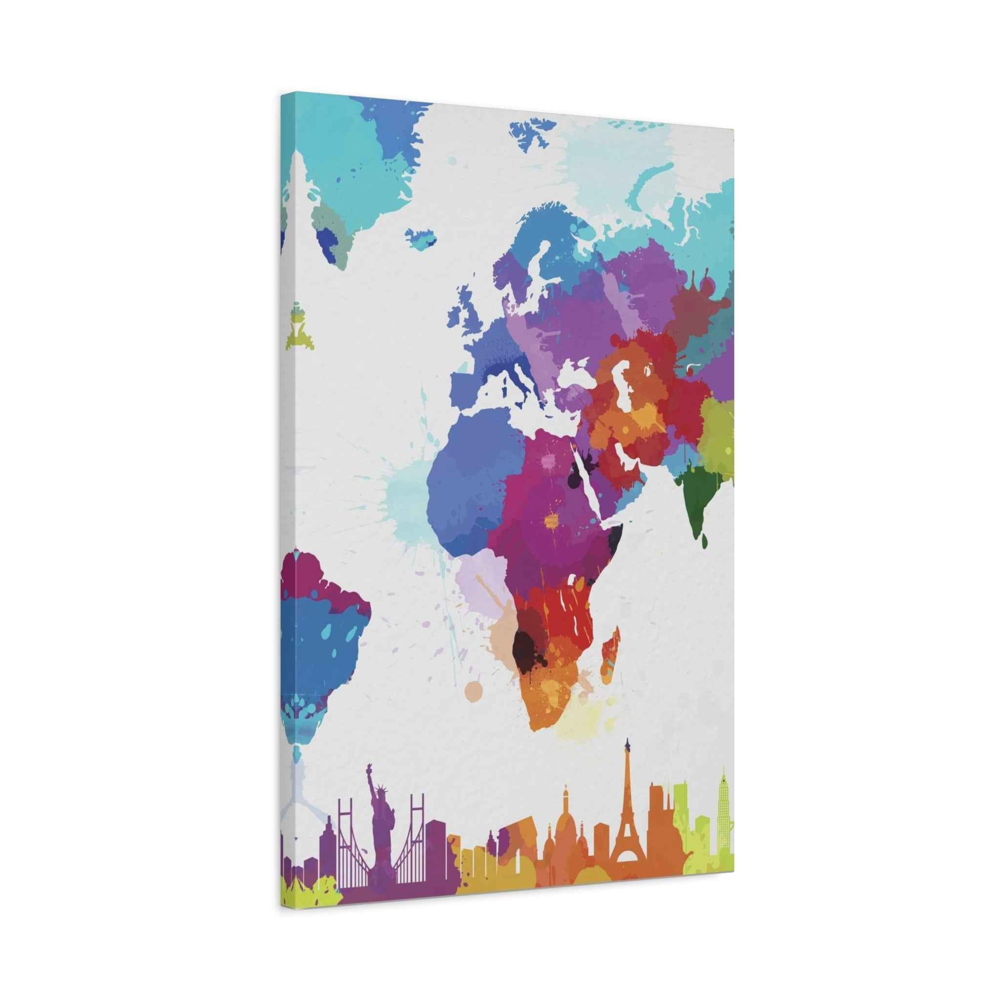 Colorful World Map Canvas Print - Watercolor Travel Map Wall Art for Home Decor - TheKaraHan