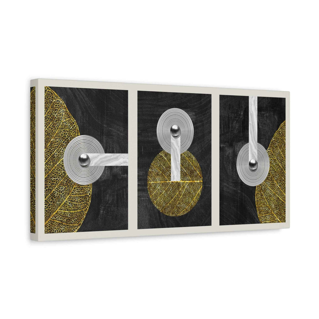 Modern Abstract Geometric Canvas Wall Art – Black Gold Minimalist Wall Decor for Living Room