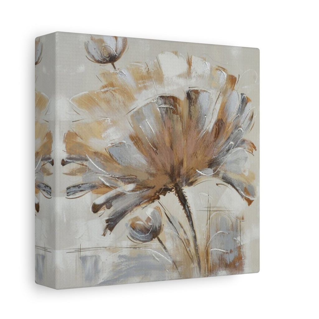 Neutral Floral Canvas Wall Art — Abstract Beige Flower Stretched Canvas 
