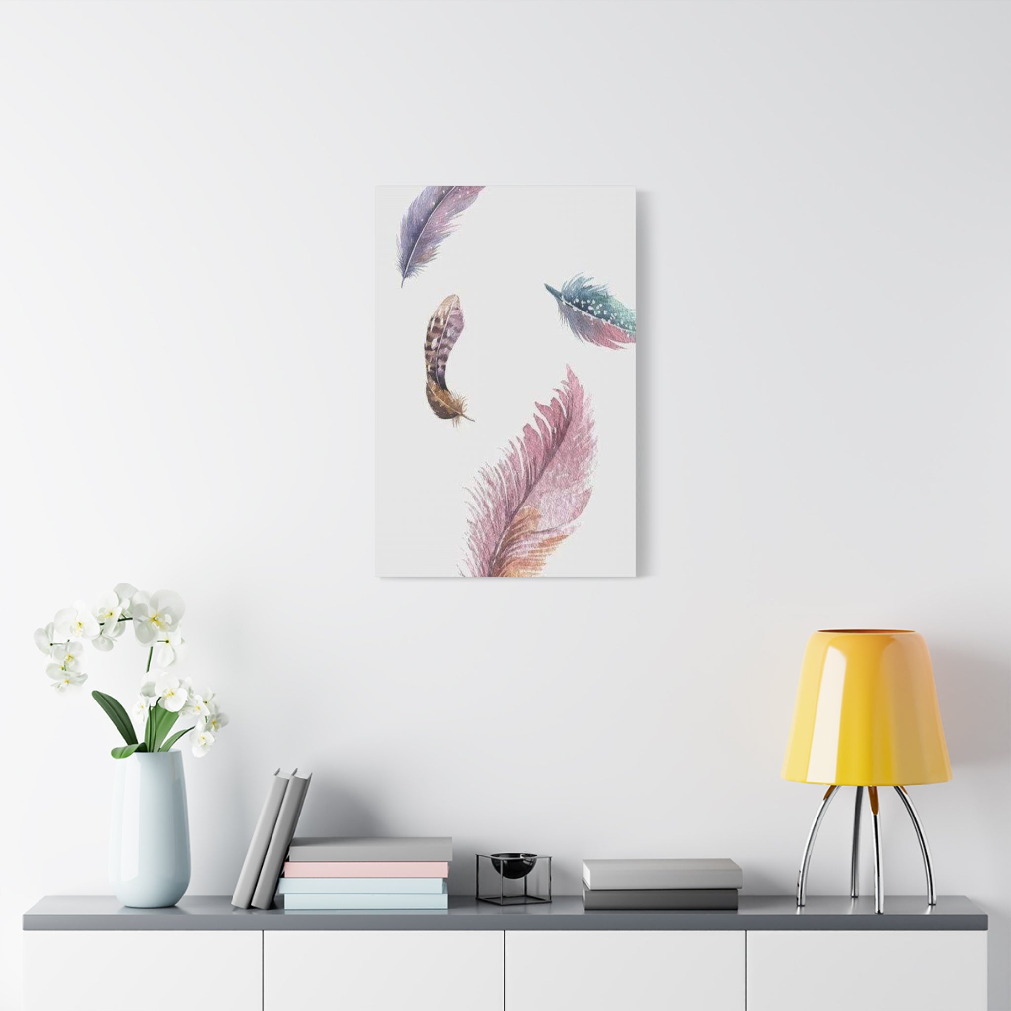 Soft Watercolor Feathers Canvas Wall Art - Stretched 1.25" Matte Design - TheKaraHan
