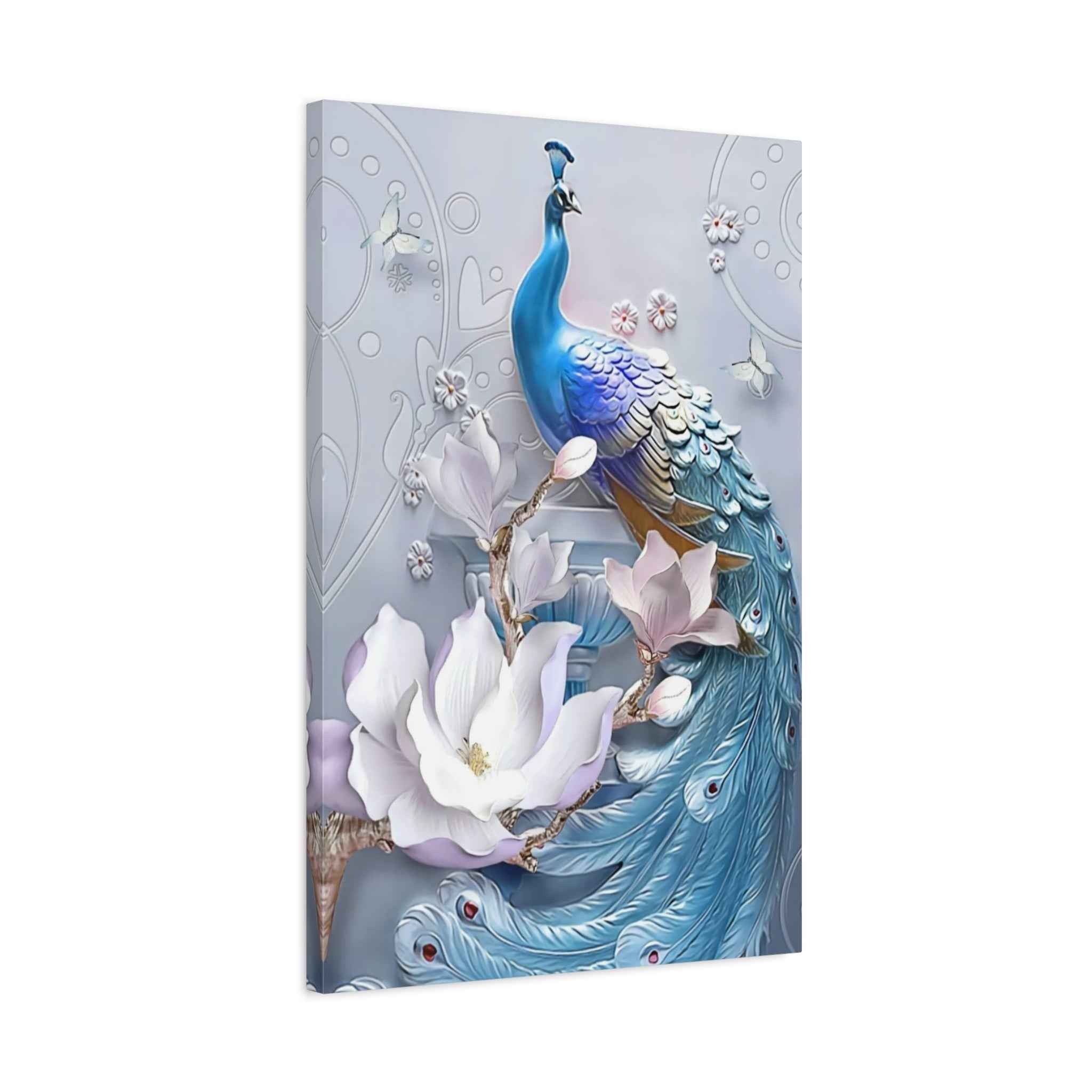 Blue Peacock Canvas Wall Art - Matte Stretched Floral Home Decor - TheKaraHan