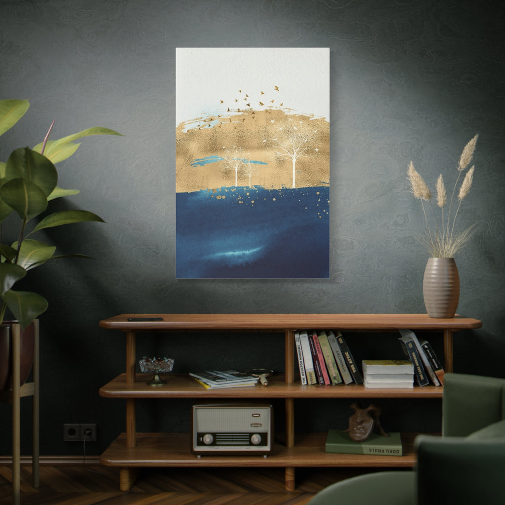 Abstract Gold & Navy Landscape Canvas Wall Art — Matte Stretched Gallery Wrap 