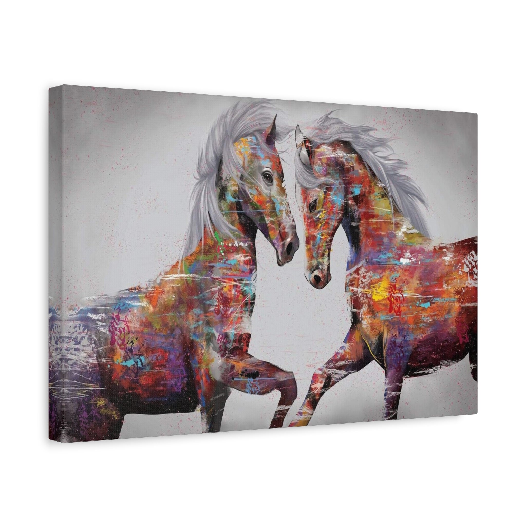 Colorful Horses Canvas Wall Art — Vibrant Abstract Horse Painting on Stretched Matte Canvas 
