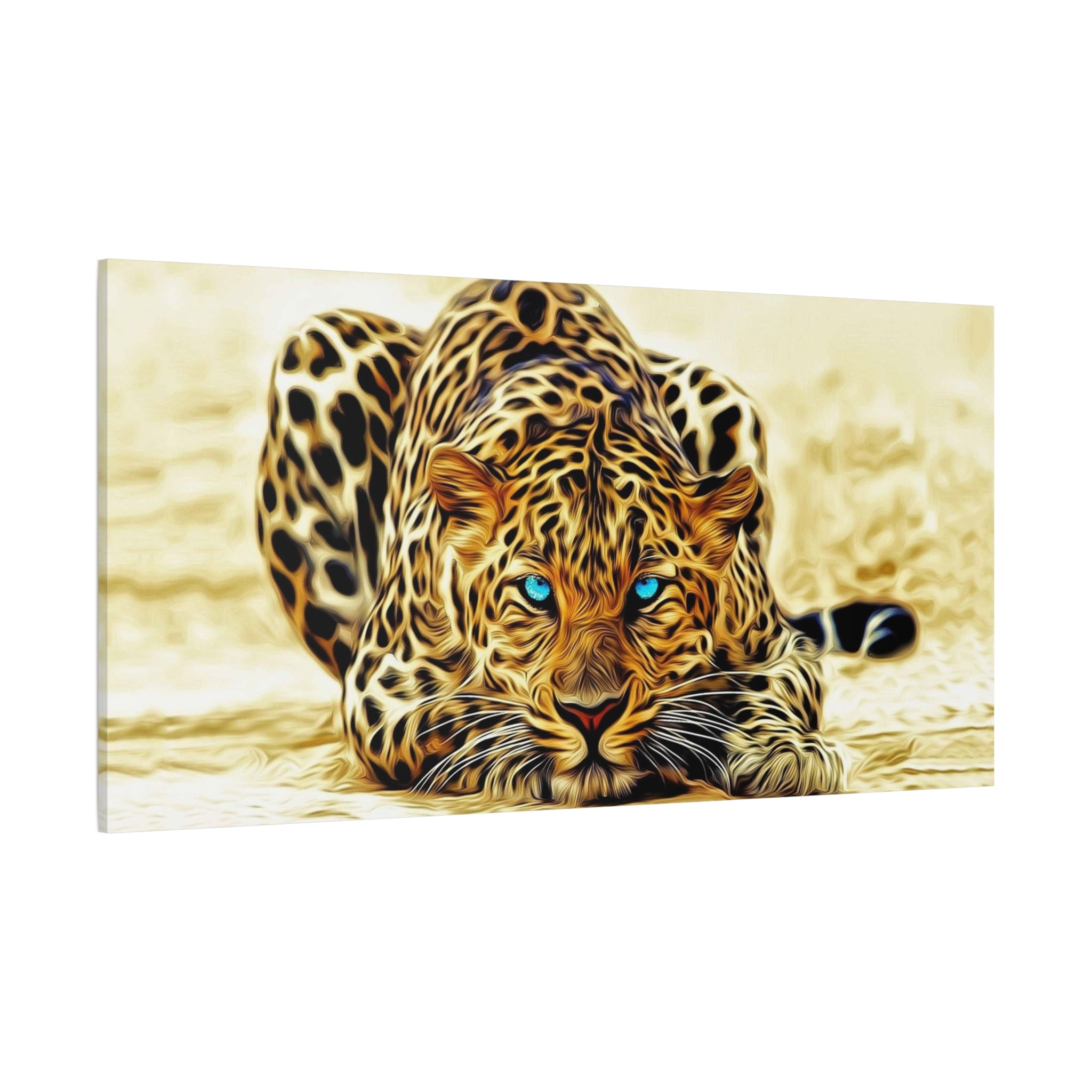 Leopard with Blue Eyes Matte Stretched Canvas Print — Wildlife Wall Art 