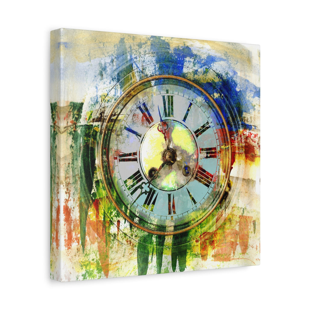 Abstract Vintage Clock Canvas Print - Colorful Matte Stretched Wall Art - TheKaraHan