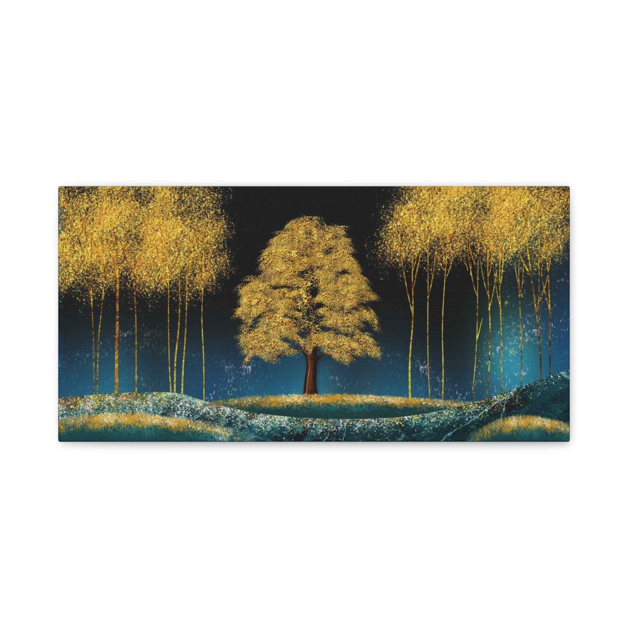 Golden Tree Landscape Canvas Wall Art – Luxury Nature Wall Decor