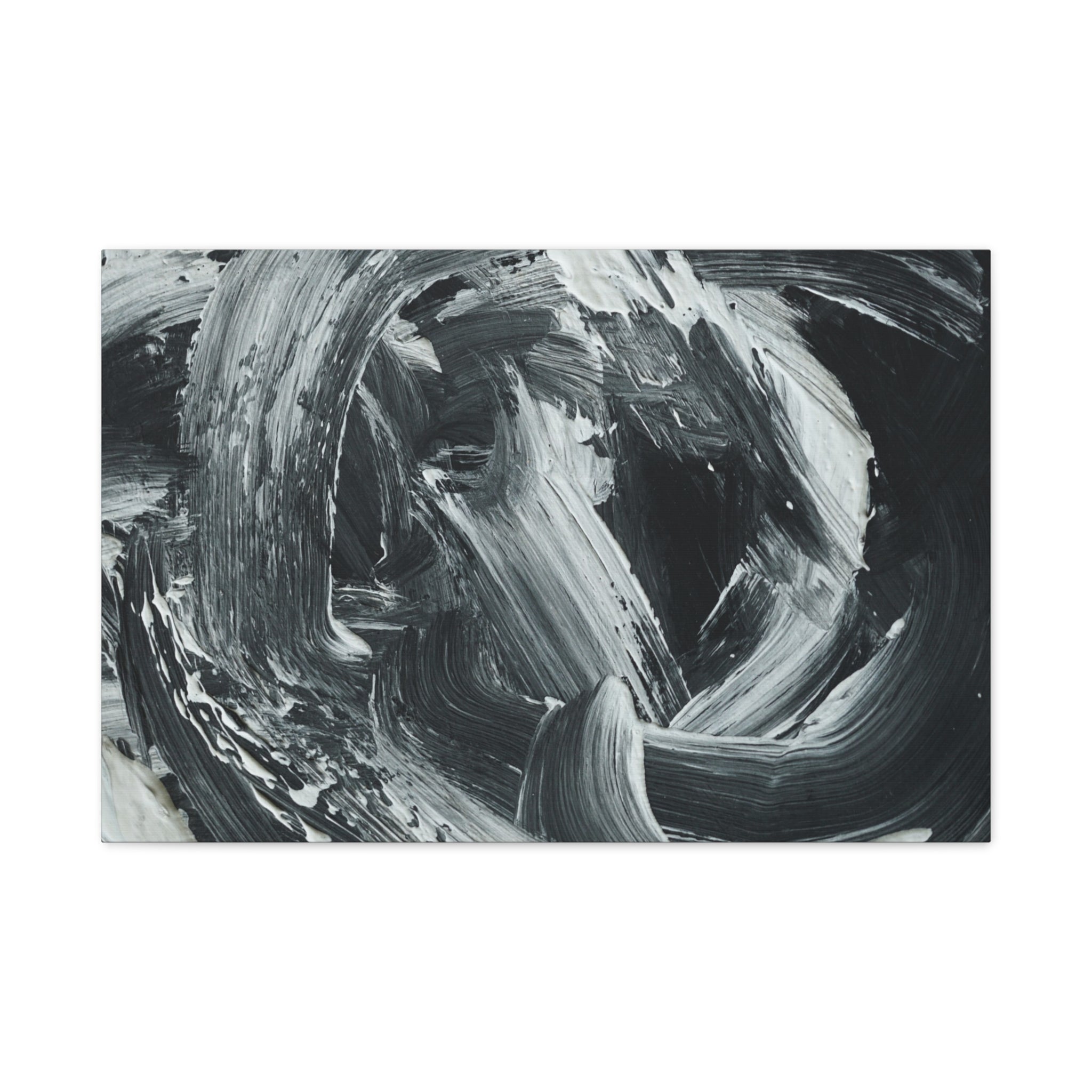 Abstract Black & White Swirl Matte Canvas Art — Minimalist Monochrome Wall Decor 