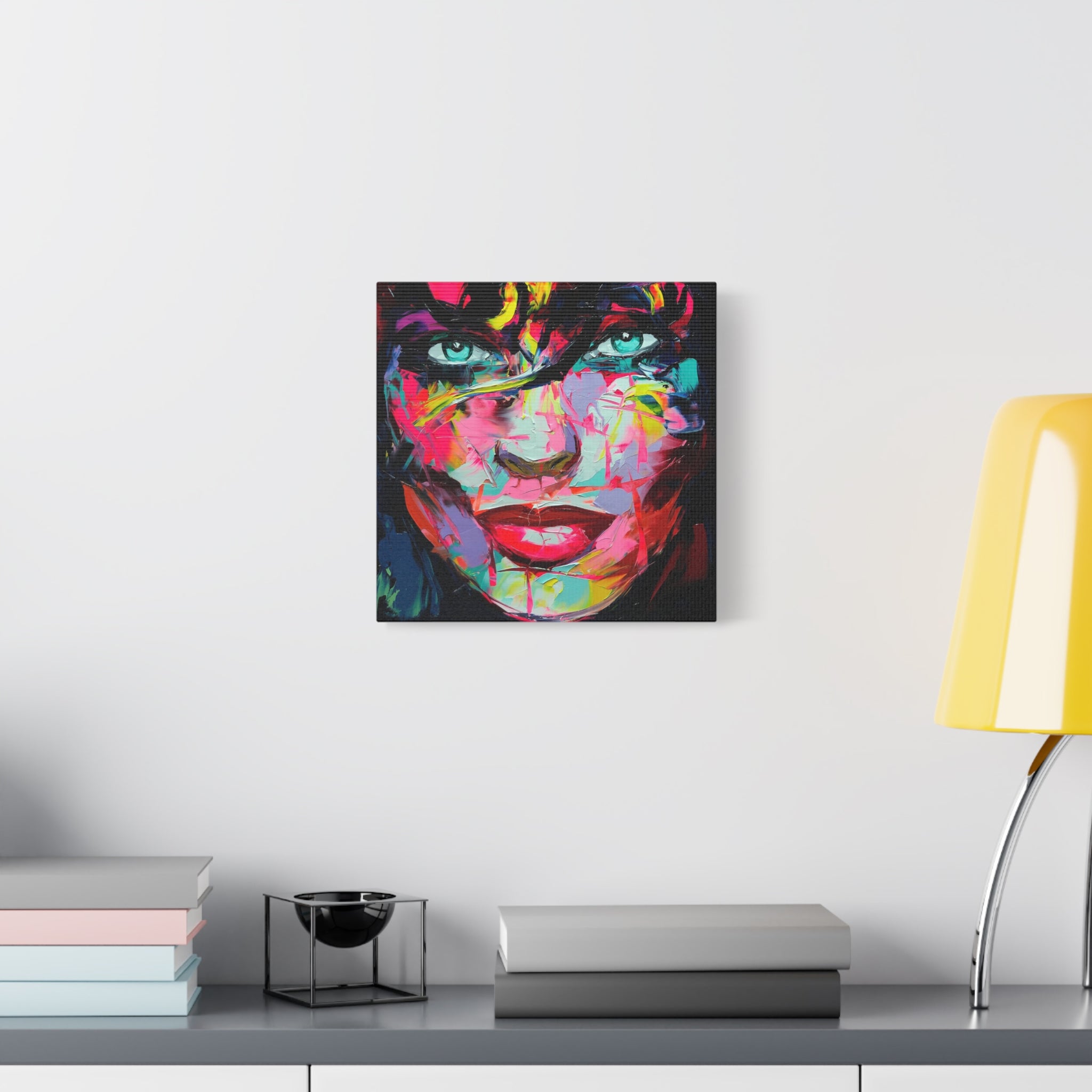 Colorful Abstract Portrait Canvas Print — Neon Female Face Matte Stretched Wall Art - TheKaraHan