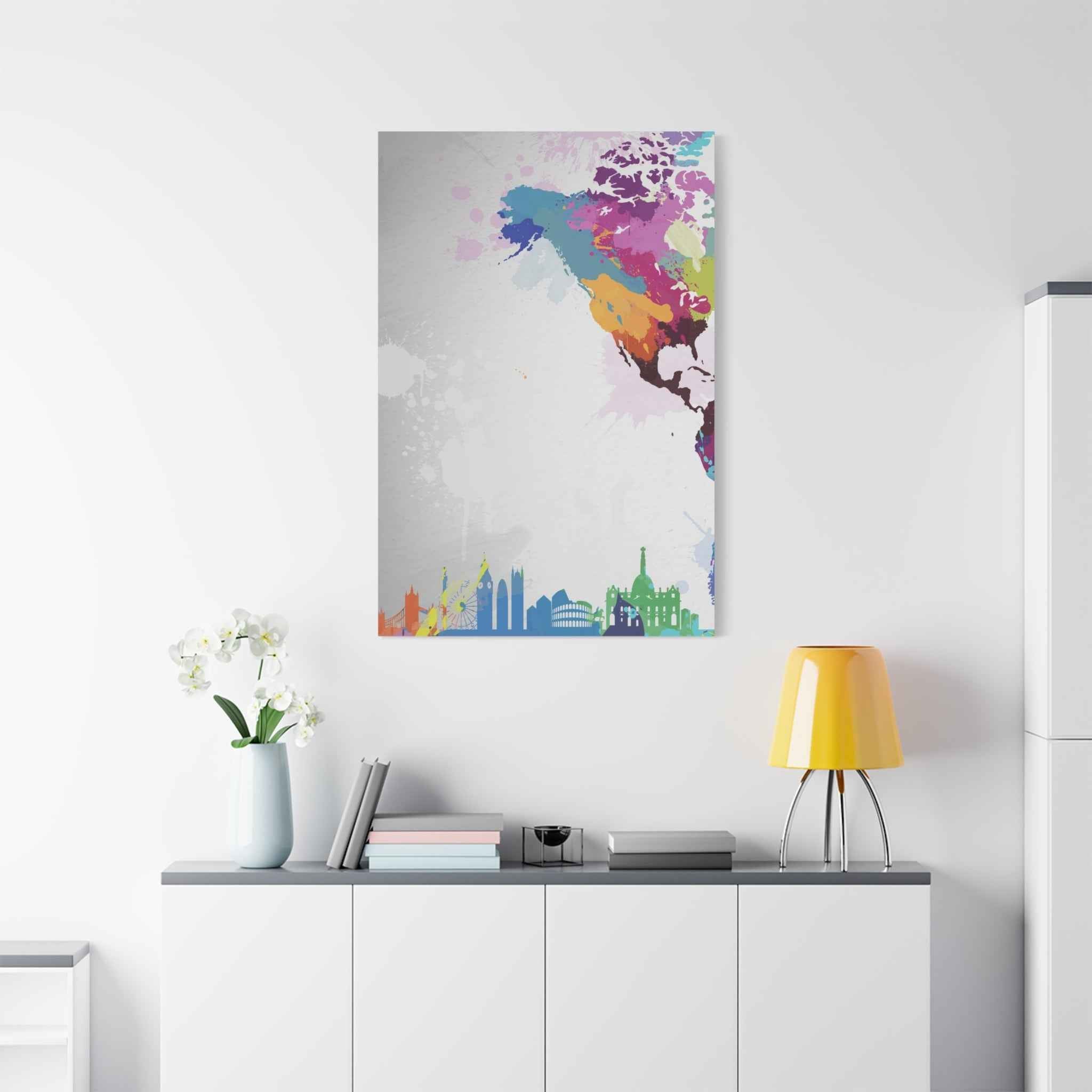 Color Splash World Map Canvas Art – Modern Stretched Matte Wall Decor - TheKaraHan