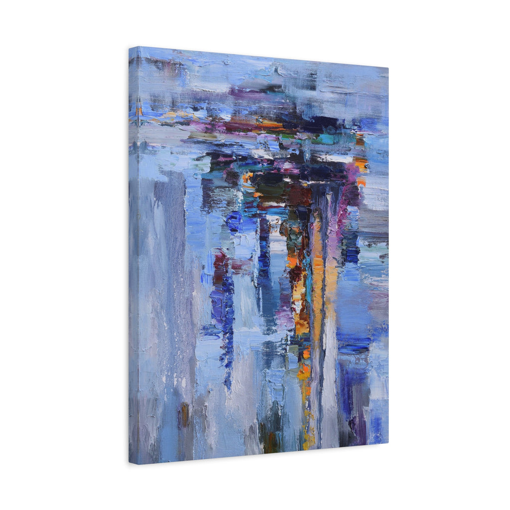 Abstract Blue Cityscape Canvas Print – Modern Stretched Matte Wall Art 
