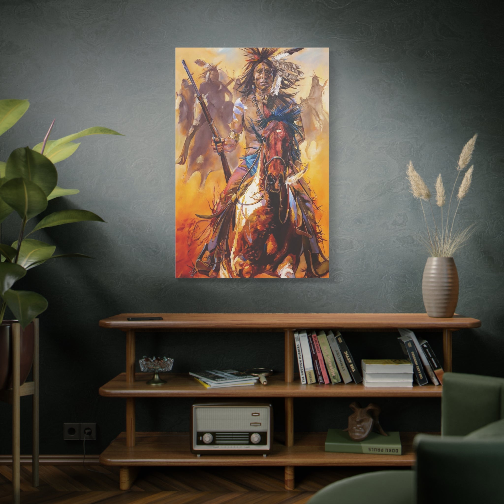 Native American Warrior Horse Matte Canvas Print — Stretched Wall Art 