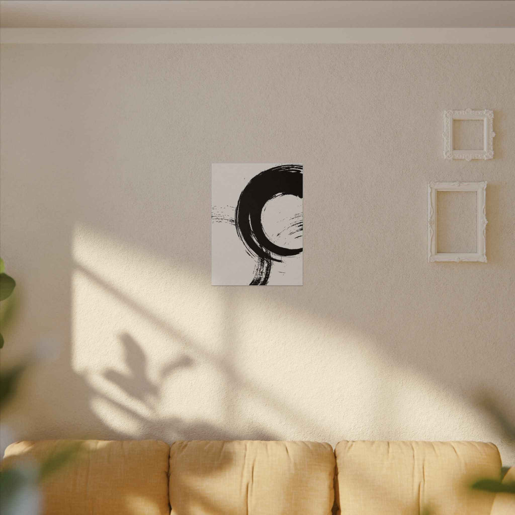 Zen Brushstroke Wall Art - Minimalist Black Circle Abstract Canvas Decor - TheKaraHan
