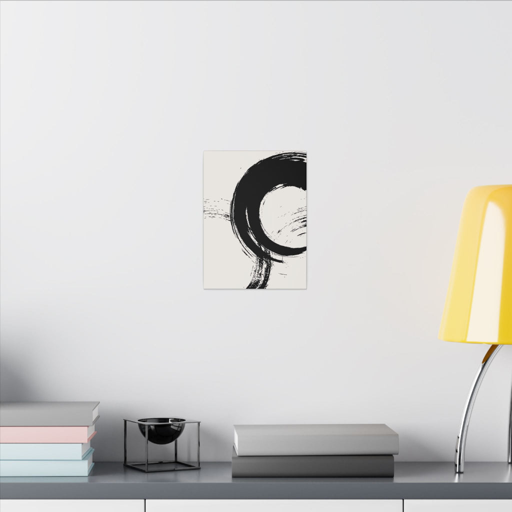 Zen Brushstroke Wall Art - Minimalist Black Circle Abstract Canvas Decor - TheKaraHan