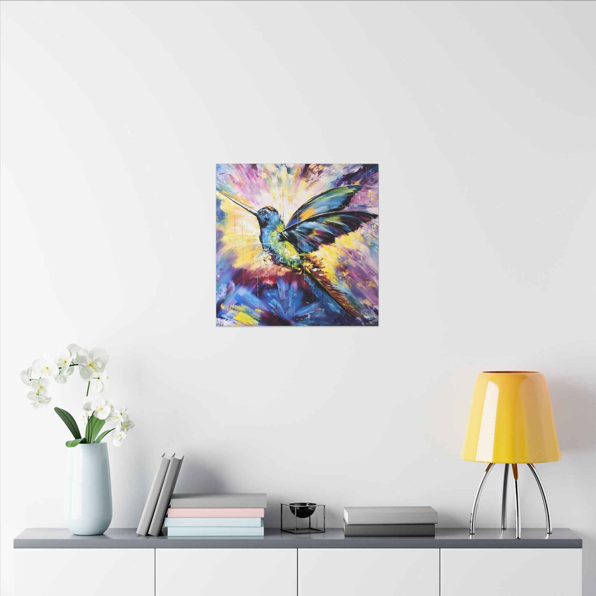 Vibrant Hummingbird Canvas Art - Colorful Abstract Bird Wall Decor (Matte Stretched) - TheKaraHan