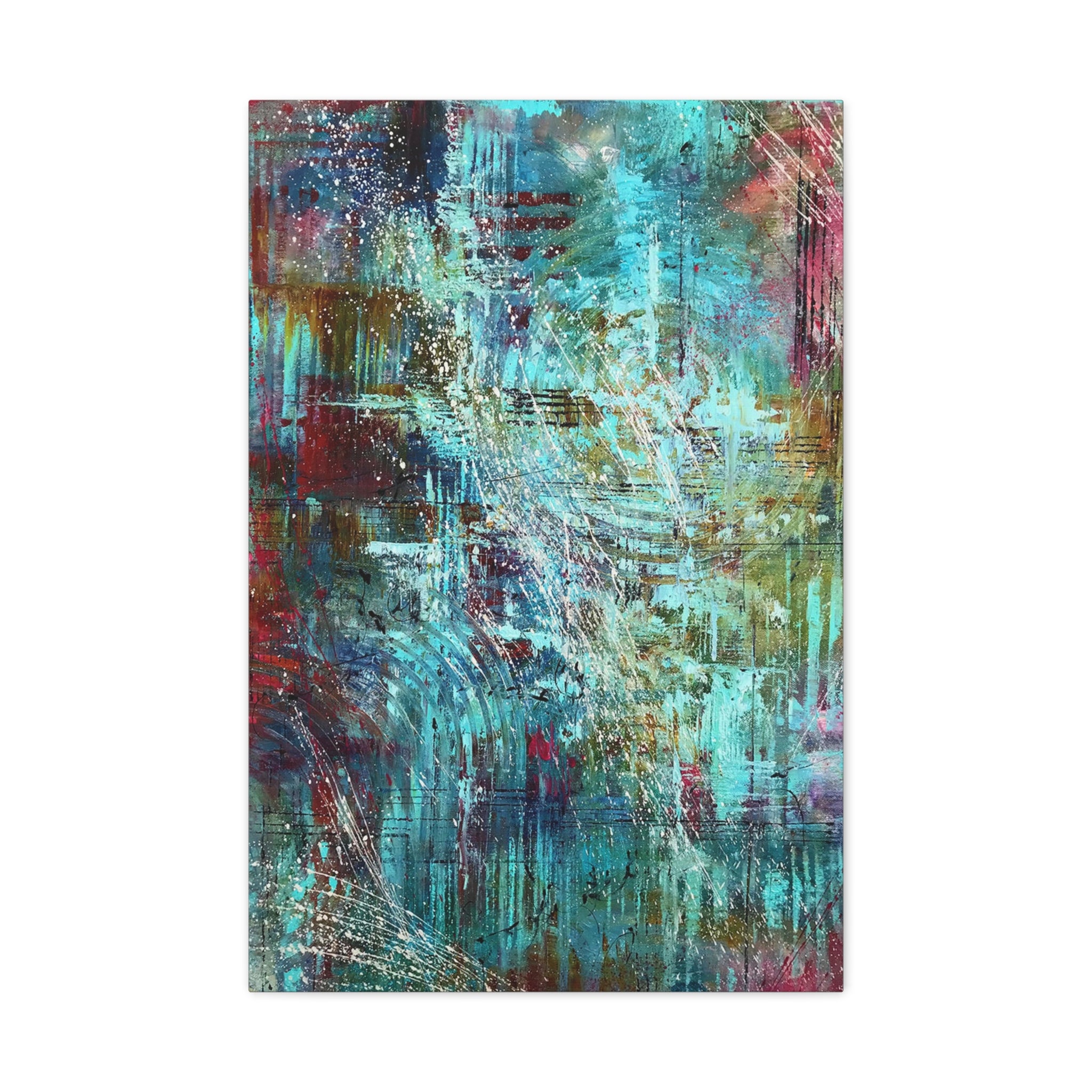 Abstract Teal & Gold Matte Canvas Art - Stretched Wall Decor 