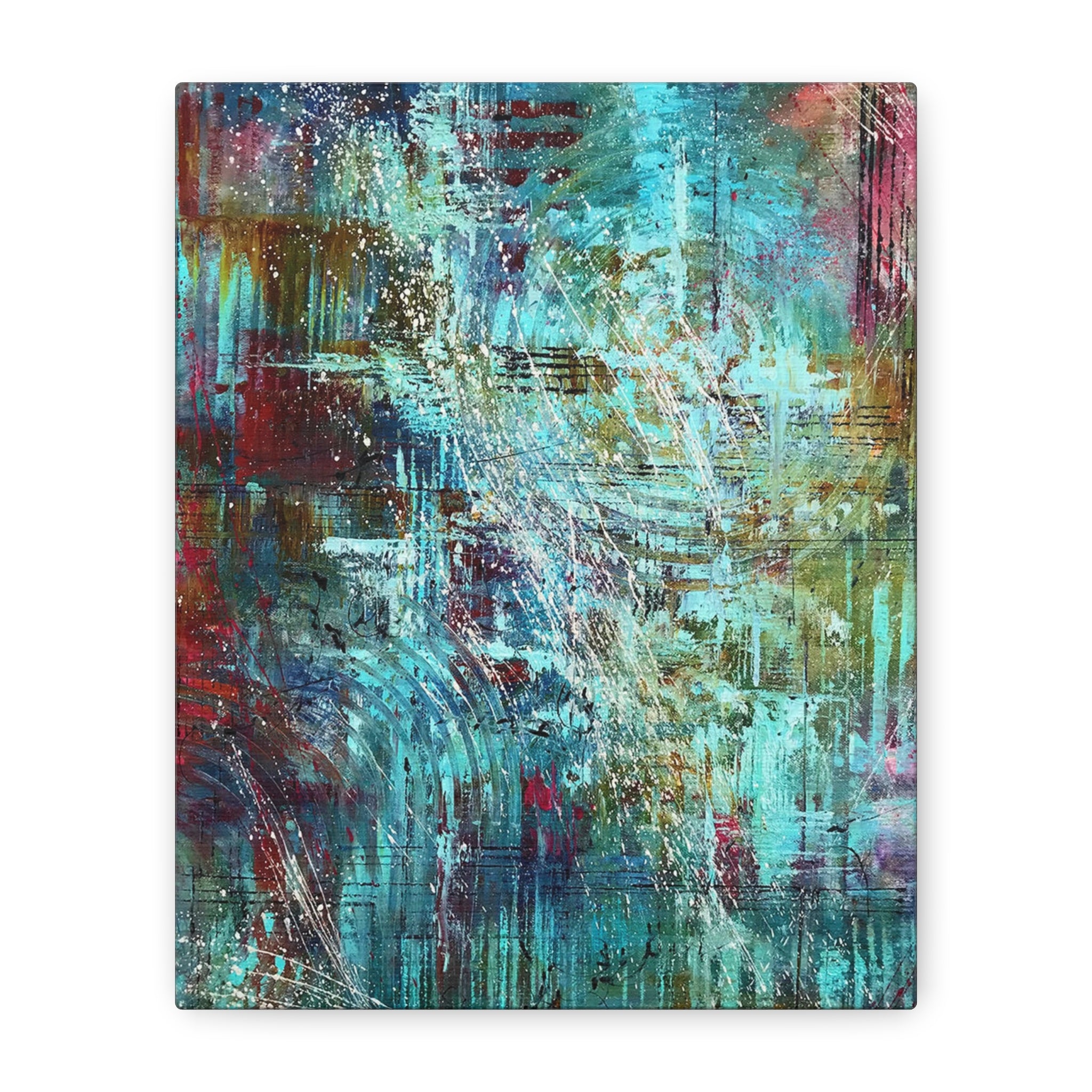 Abstract Teal & Gold Matte Canvas Art - Stretched Wall Decor 