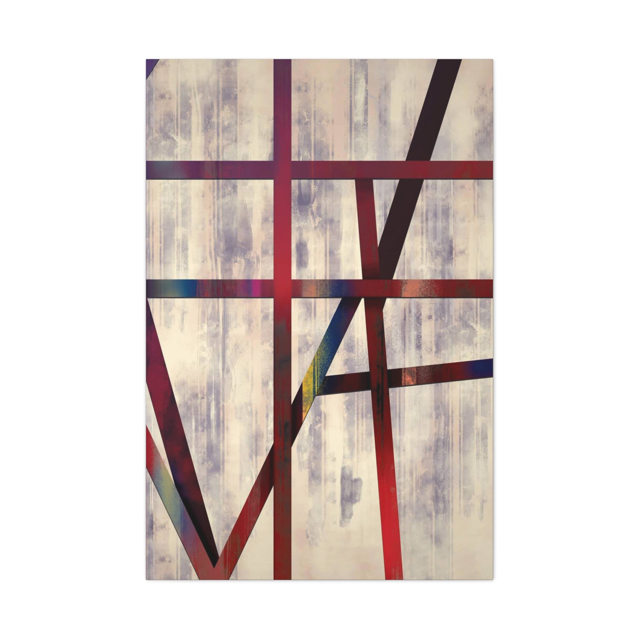 Abstract Geometric Canvas Wall Art — Modern Red & Neutral Stretched Matte Print 
