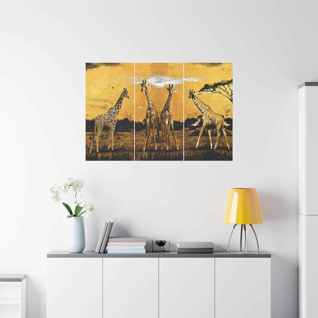 African Giraffe Wall Art – Stunning Triptych Canvas Safari Wildlife Decor