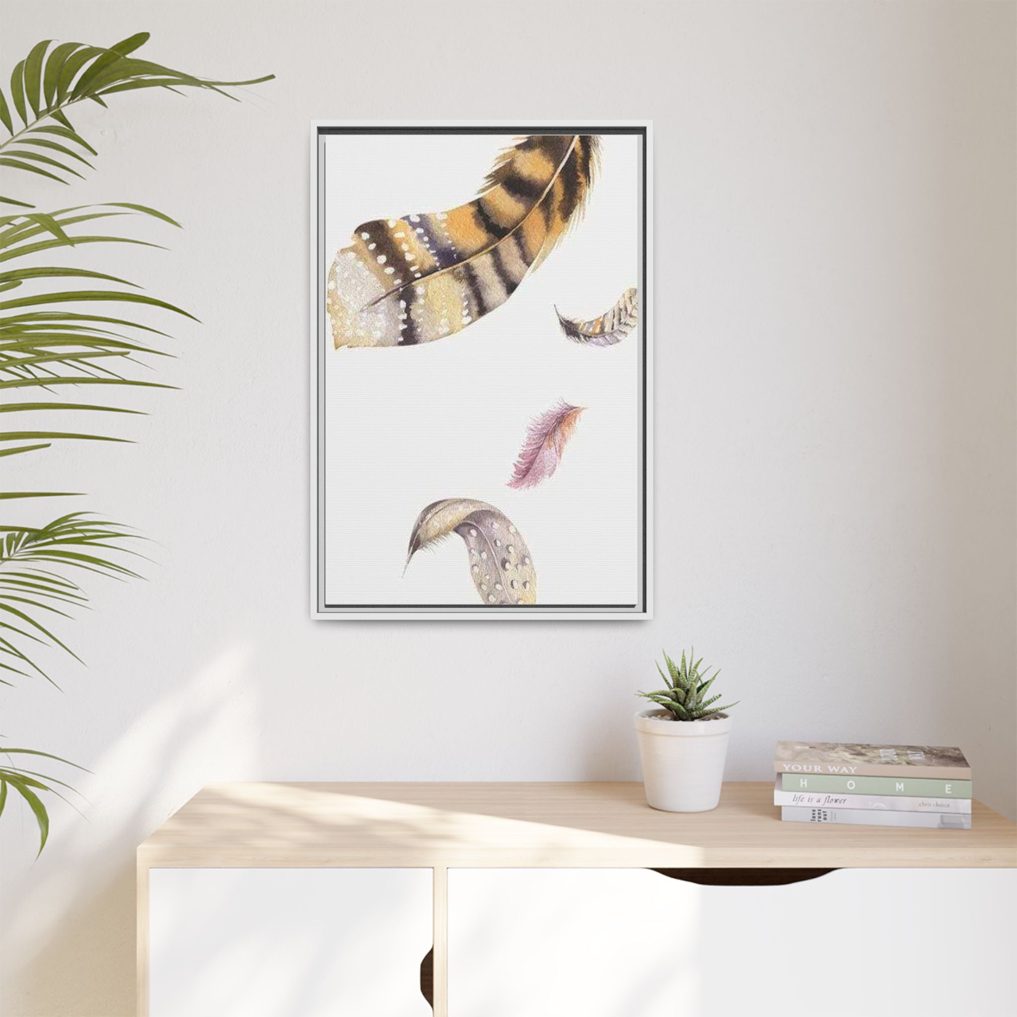 Feather Watercolor Matte Canvas Print — Framed Wall Art 