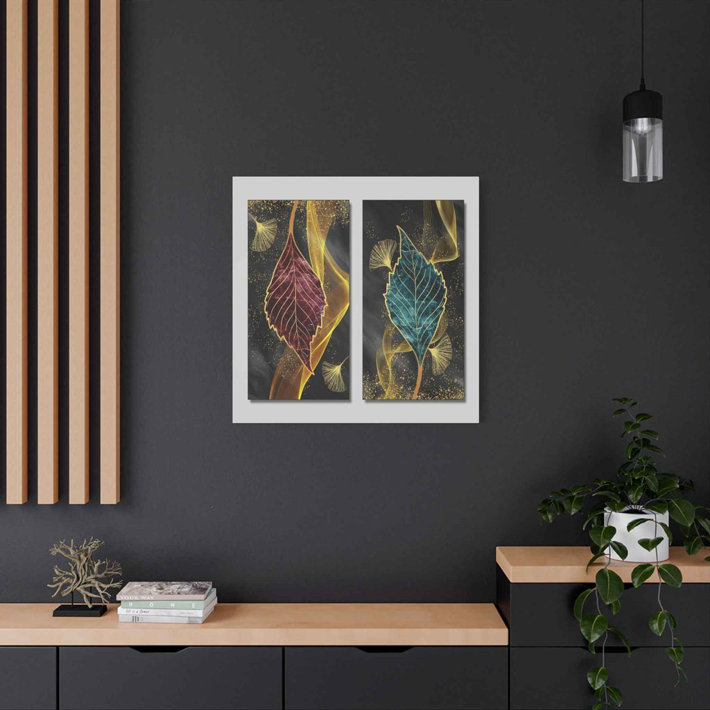 Gold Botanical Leaf Wall Art Set – Luxury Abstract Canvas Decor