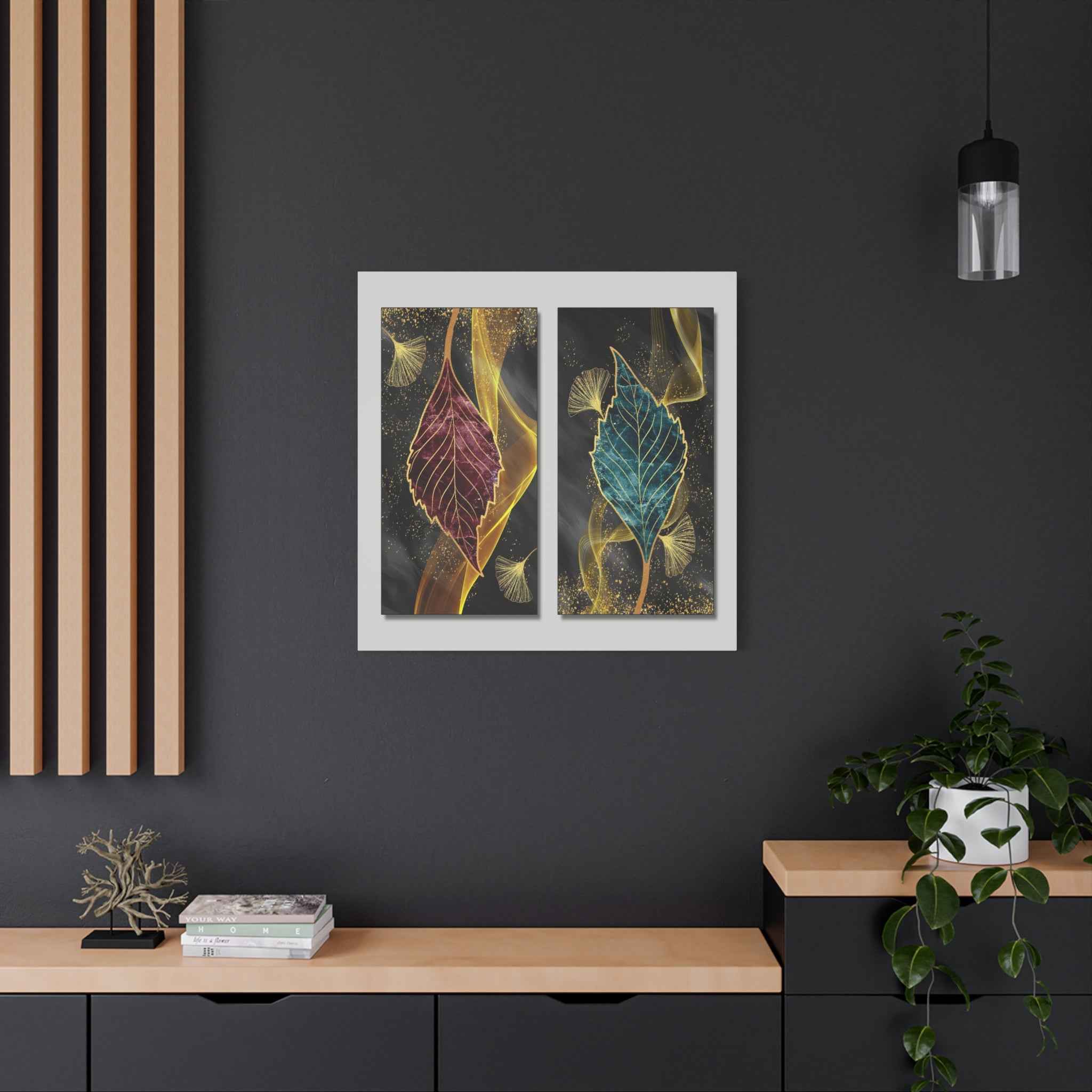 Gold Botanical Leaf Wall Art Set – Luxury Abstract Canvas Decor