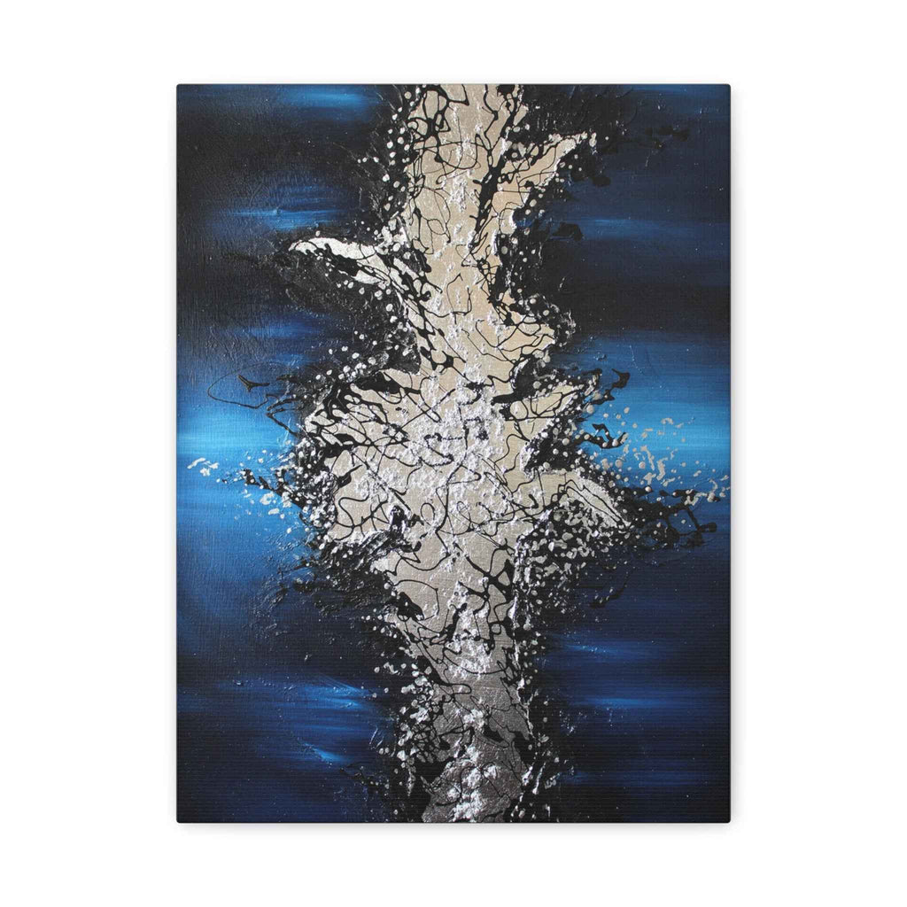 Abstract Oceanic Burst Canvas Print — Blue & Silver Matte Stretched Wall Art - TheKaraHan