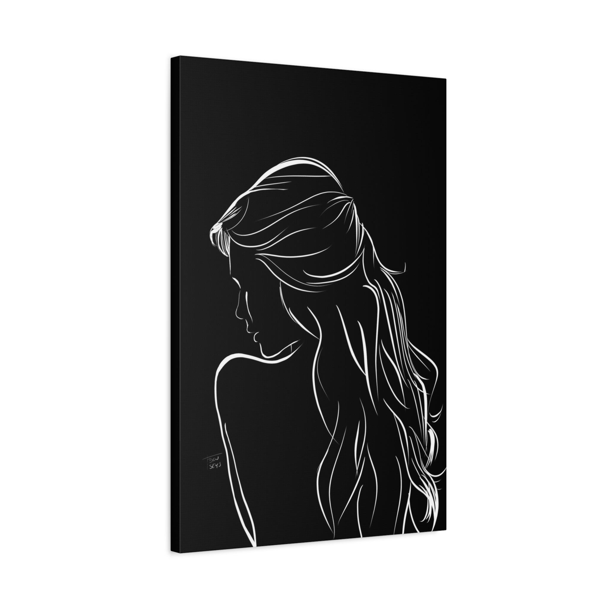 Minimal Line Art Woman Canvas Print — Black & White Silhouette Wall Art 