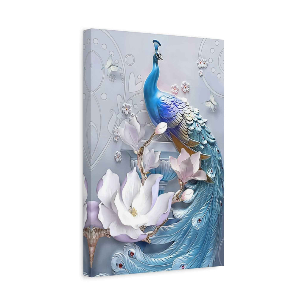 Blue Peacock Canvas Wall Art - Matte Stretched Floral Home Decor - TheKaraHan
