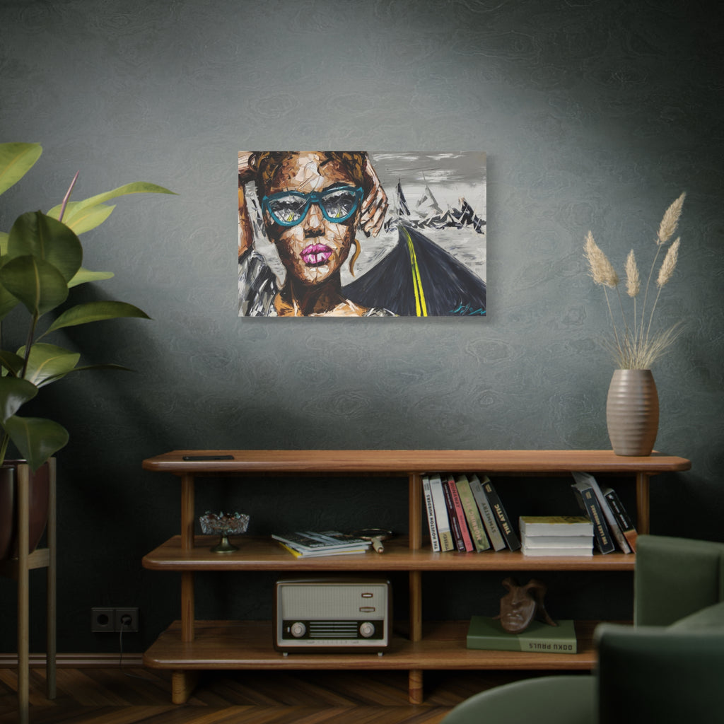 Modern Pop Portrait Canvas Wall Art — Woman with Sunglasses & Road 