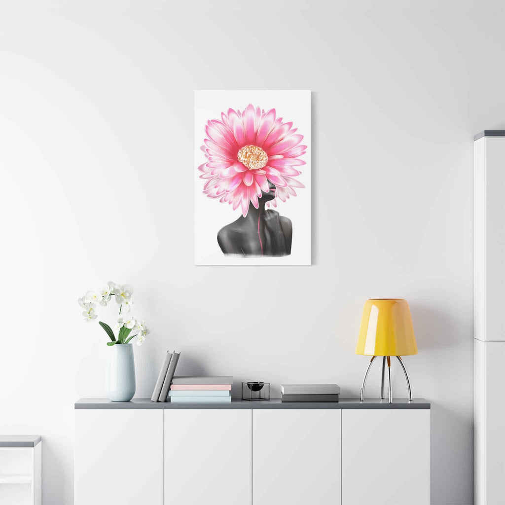 Pink Gerbera Floral Bust Wall Art Canvas – Minimalist Abstract Flower Portrait