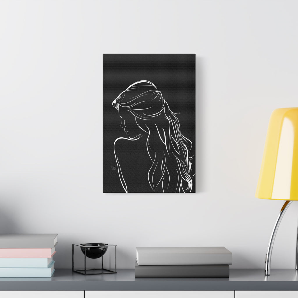 Minimal Line Art Woman Canvas Print — Black & White Silhouette Wall Art 