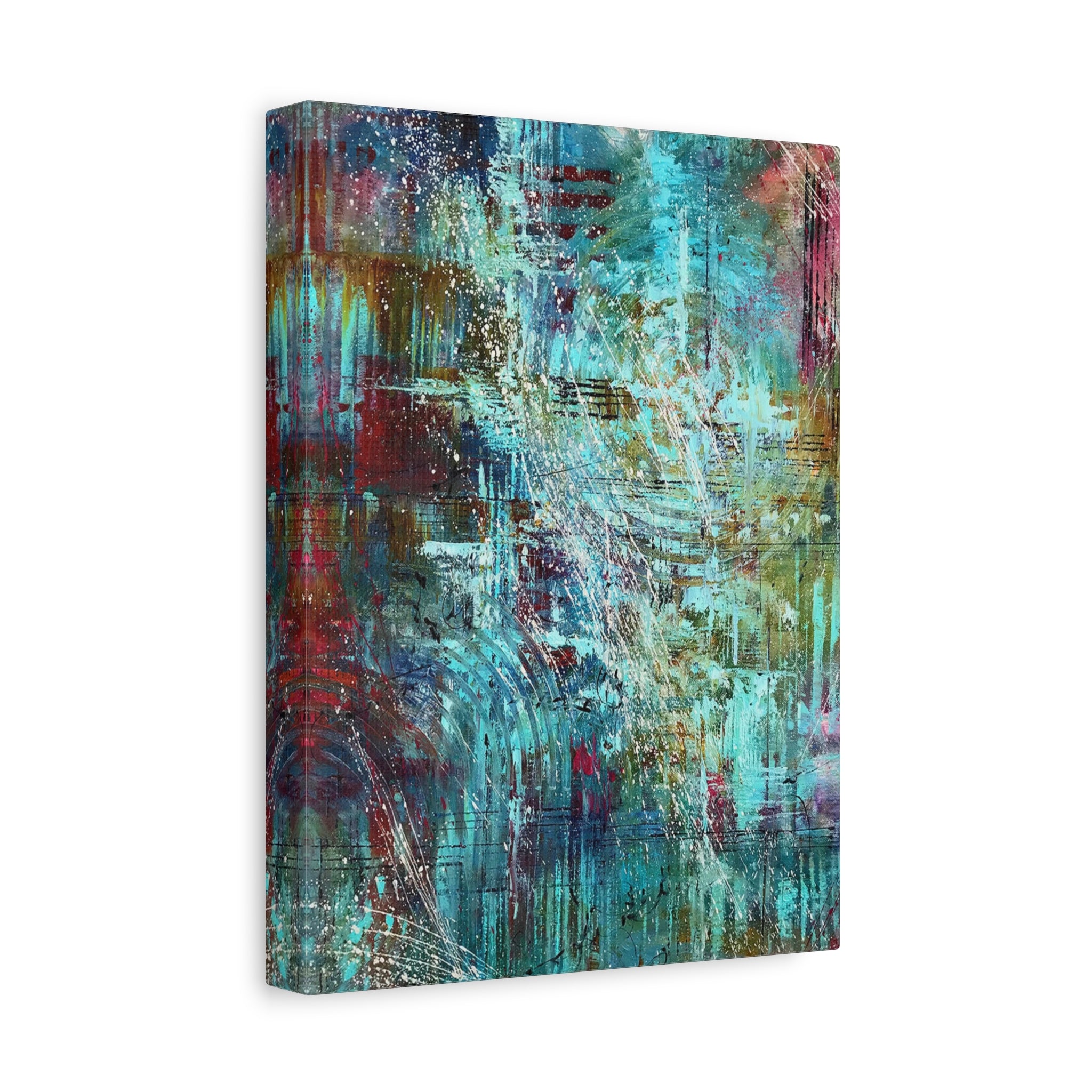Abstract Teal & Gold Matte Canvas Art - Stretched Wall Decor 