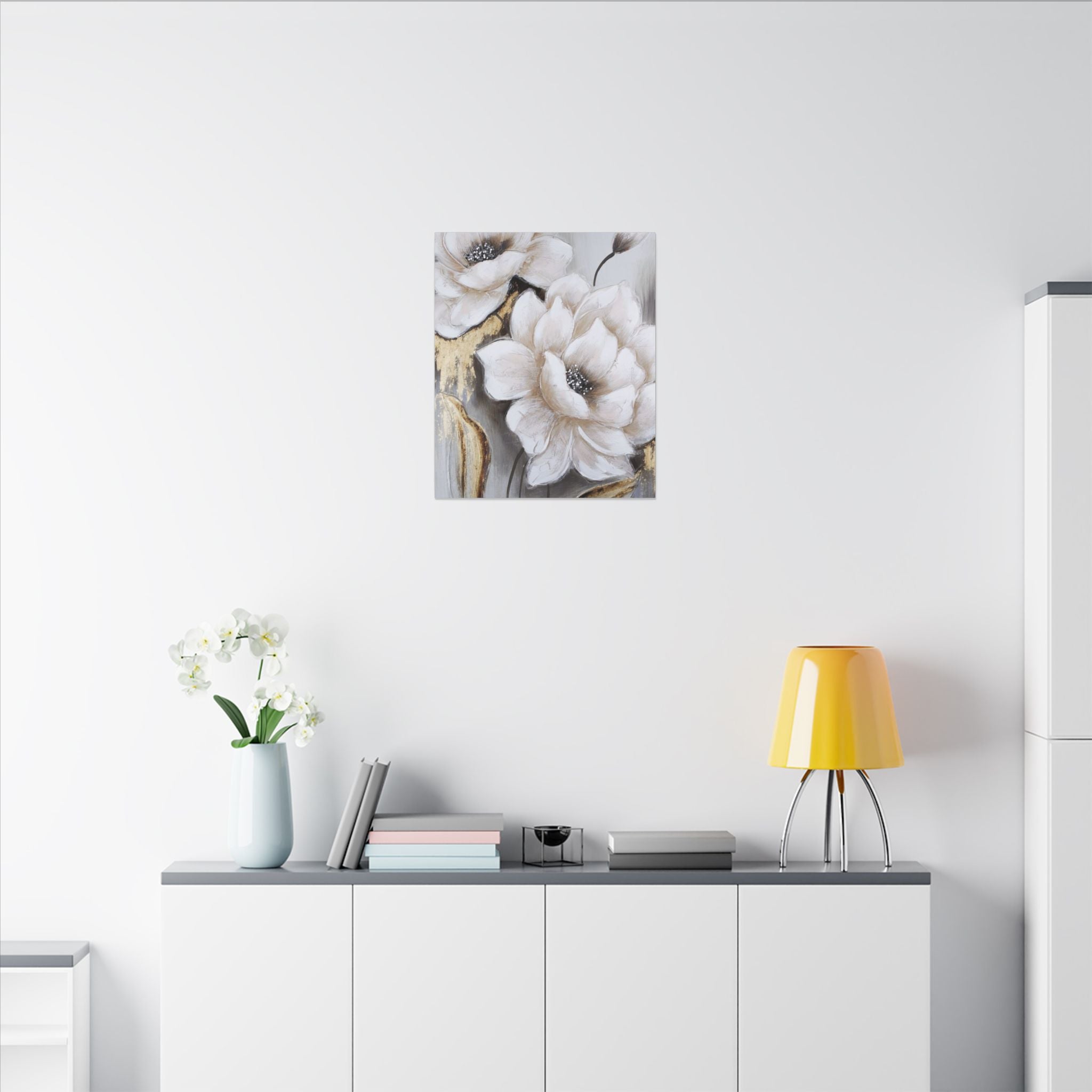 Neutral Floral Canvas Art - White Peony Wall Decor (Matte Stretched)