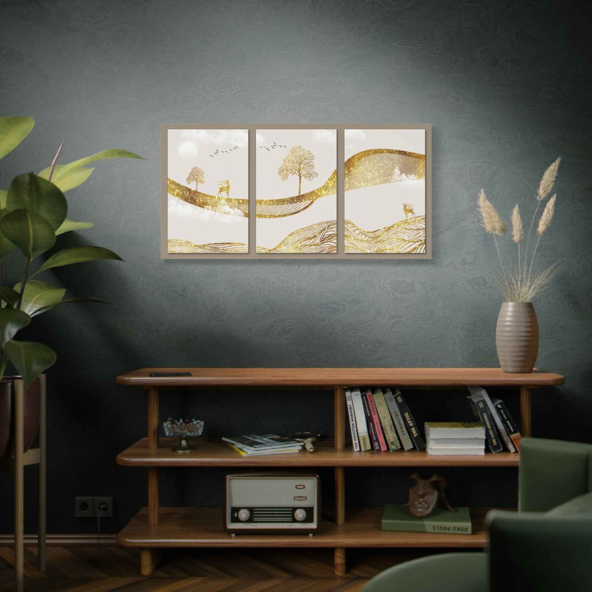 Beige Gold Abstract Landscape Canvas Wall Art – Modern Minimalist Nature Wall Decor for Living Room