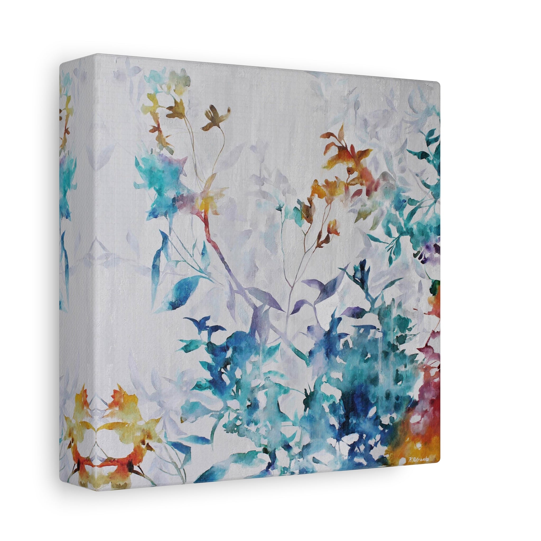 Floral Watercolor Canvas Wall Art — Abstract Blue & Teal Botanical Print 