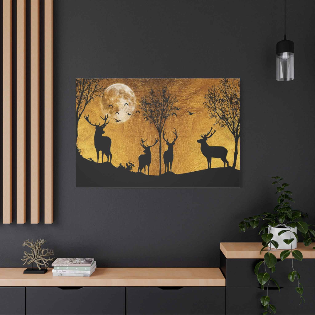 Golden Deer Wall Art - Forest Canvas Nature Decor