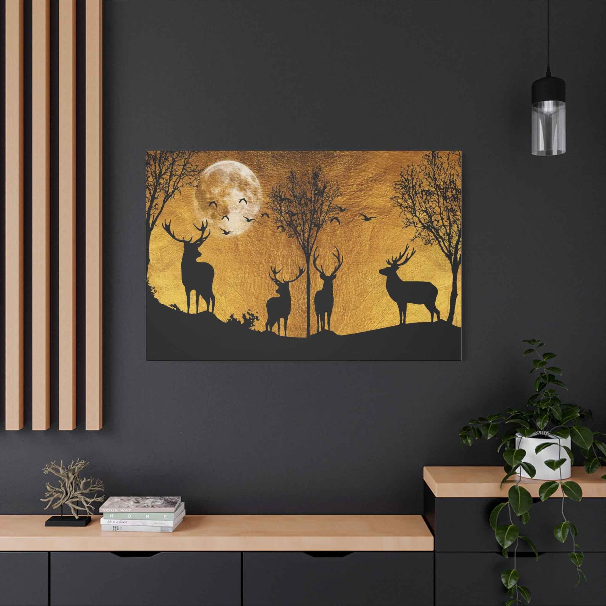Golden Deer Wall Art - Forest Canvas Nature Decor