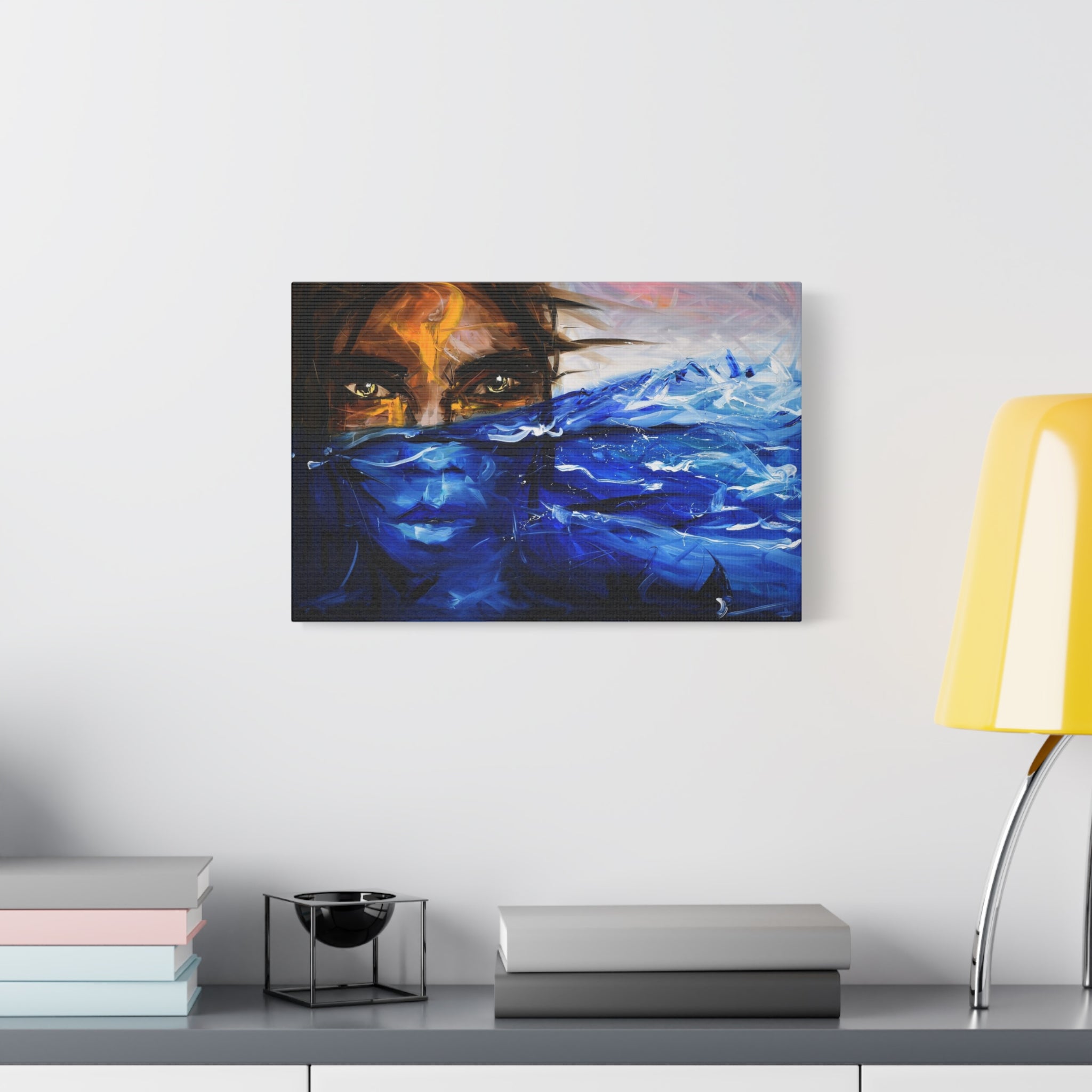 Blue Veil Portrait Matte Canvas Print — Abstract Woman Face Wall Art 