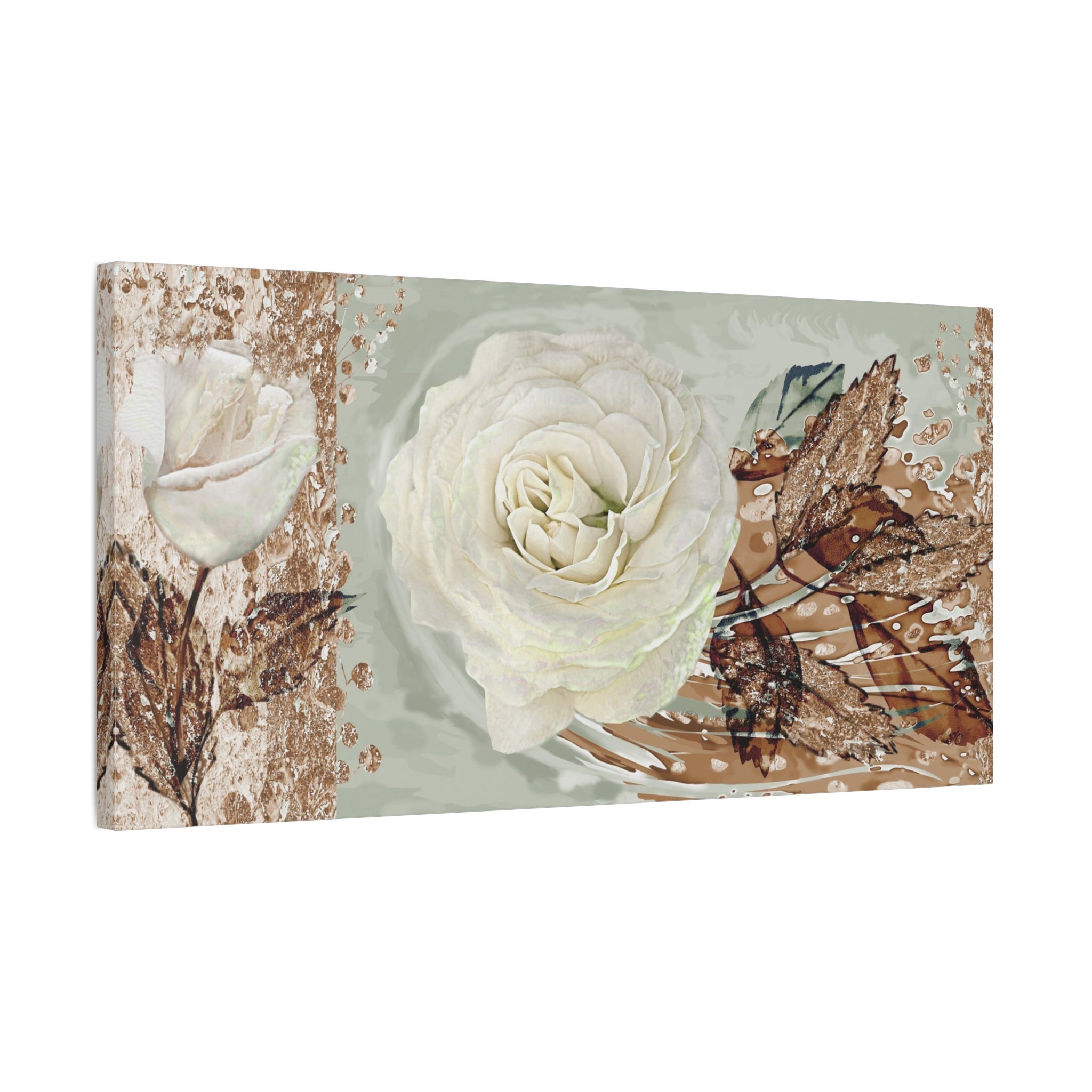 Floral Canvas Wall Art — White Rose Botanical Stretched Canvas