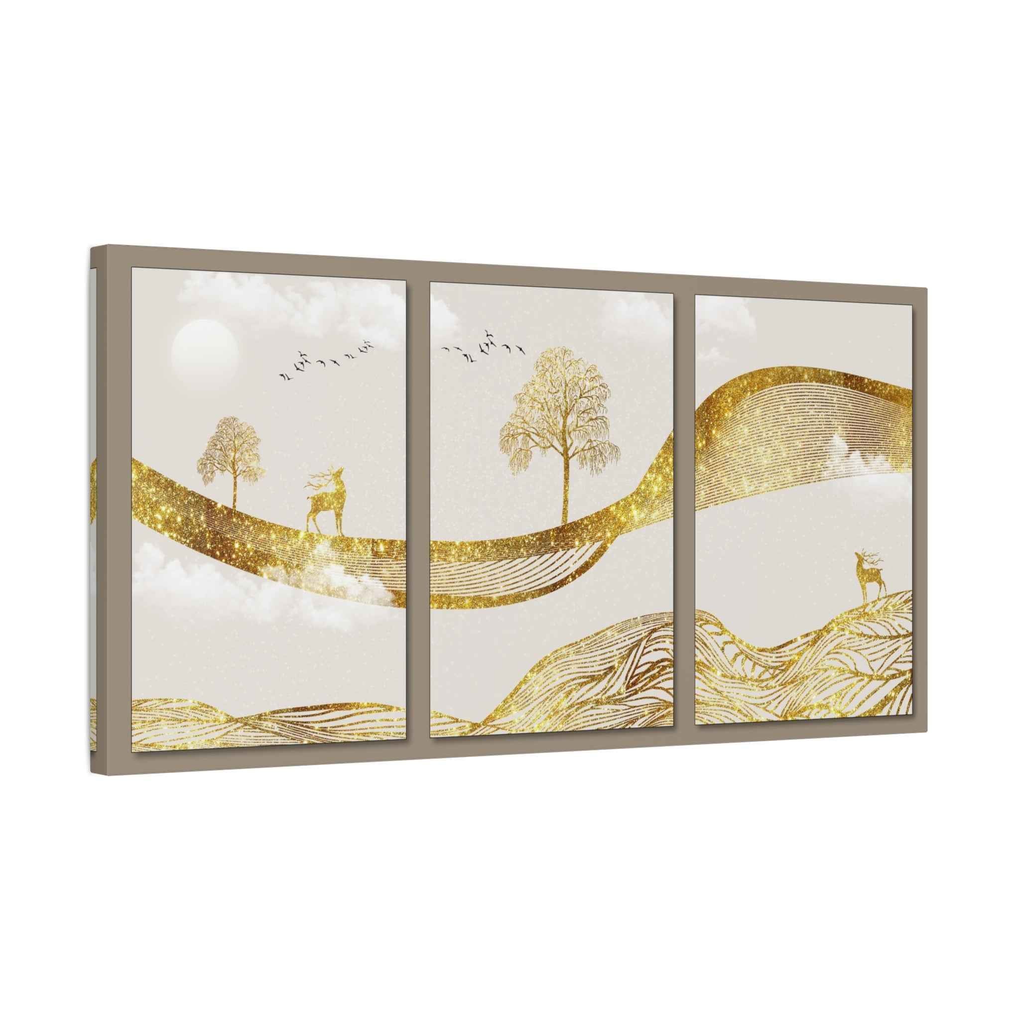 Beige Gold Abstract Landscape Canvas Wall Art – Modern Minimalist Nature Wall Decor for Living Room