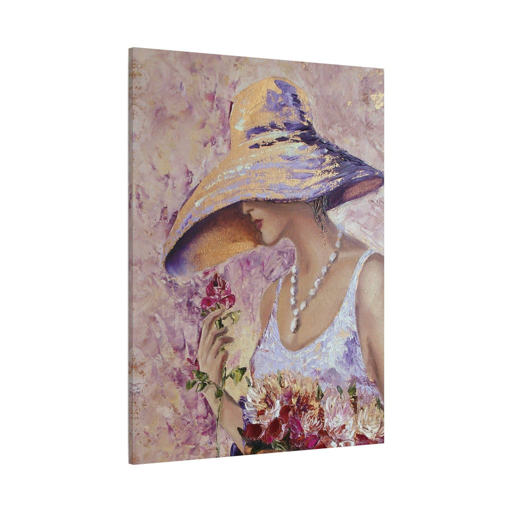 Floral Wall Art - Lady in Wide Brim Hat on Matte Stretched Canvas - TheKaraHan
