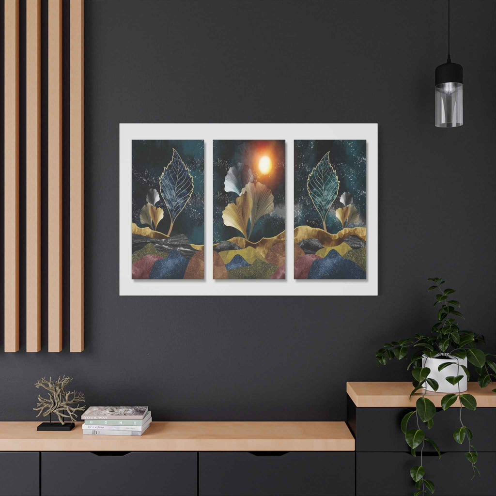 Abstract Botanical Triptych Canvas Wall Art – Modern Leaf Wall Decor