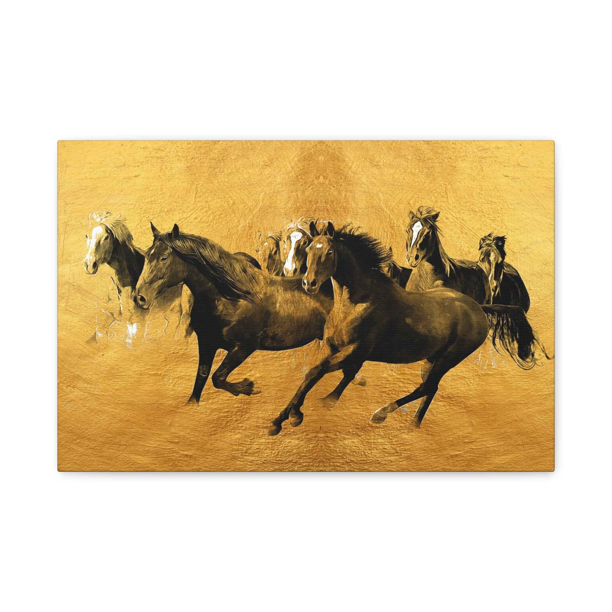 Golden Running Horses Canvas Wall Art – Wild Horse Decor