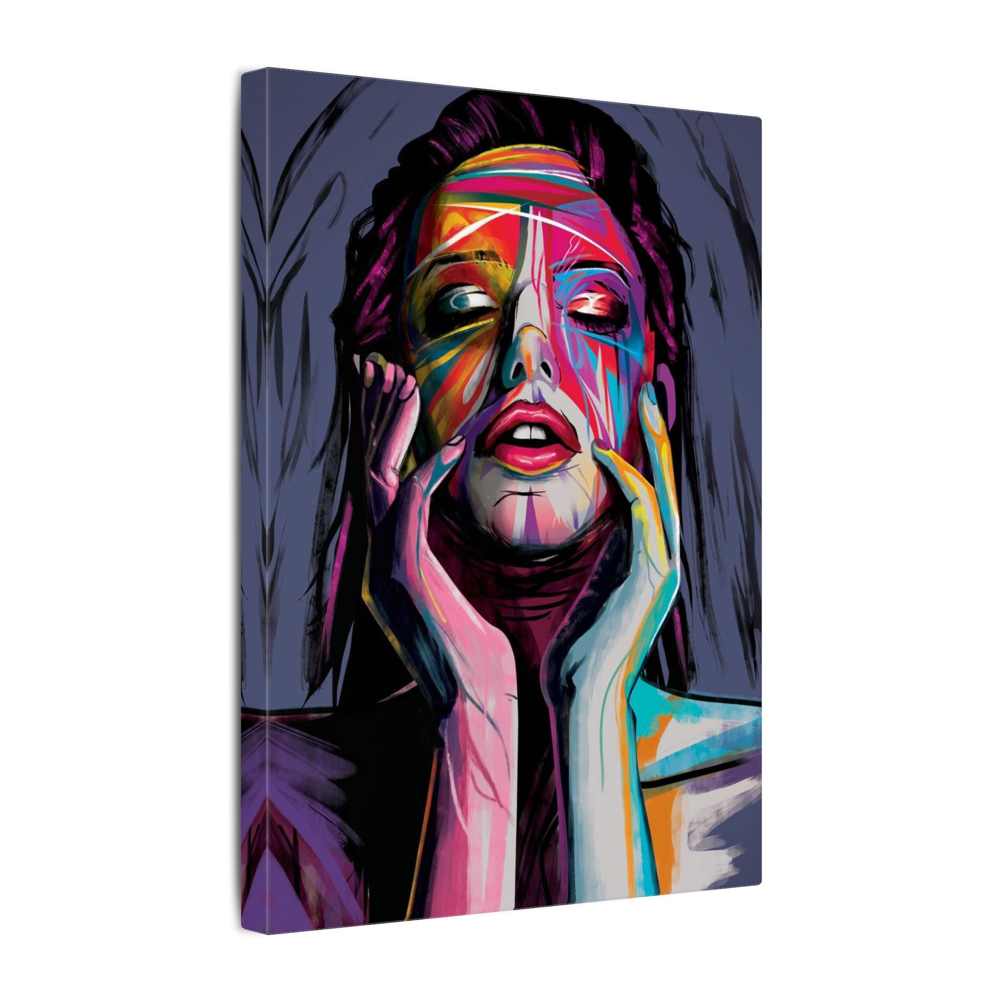 Abstract Colorful Woman Portrait Canvas — Modern Pop Art Face Wall Decor 
